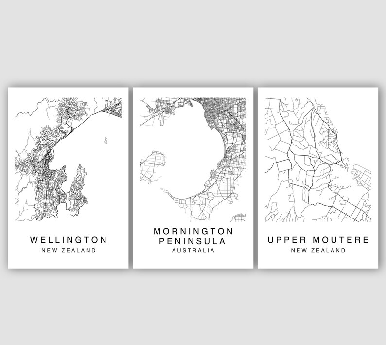 Custom Map Poster Map Print Custom City Print Custom City Map Art Streets Map Minimalist Decor Custom Map Set of 3 Prints Map Print