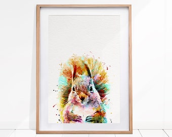 Watercolour Painting Squirrel, Squirrel Print, Aquarelle Squirrel Drawing, Squirrel Illustration, Squirrel Art, Squirrel Print of Watercolor