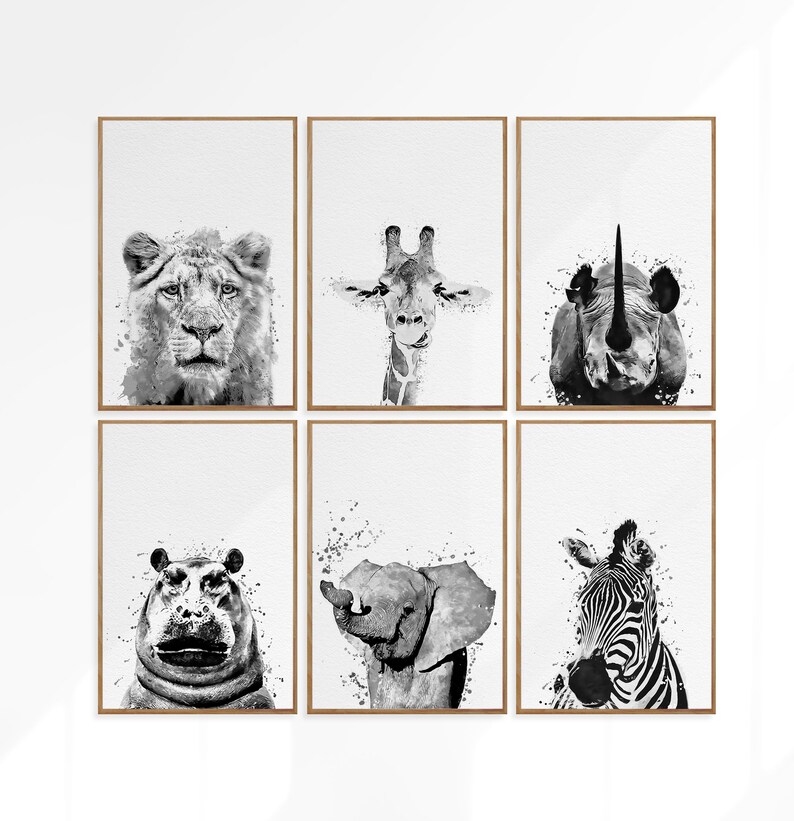 Set of 6 Safari Animal Prints Black and White African Baby Etsy