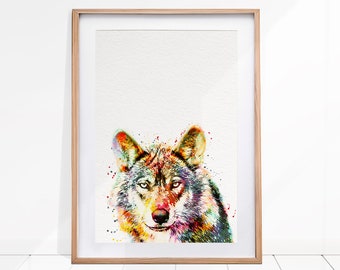 Wolf Art, Wolf Print, Wolf Watercolor, Wolf Painting, Watercolor Painting Animal, Forest Animal Print, Watercolour Print, Wolf Illustration