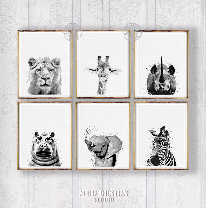 Set of 6 Safari Animal Prints Black and White African Baby Etsy