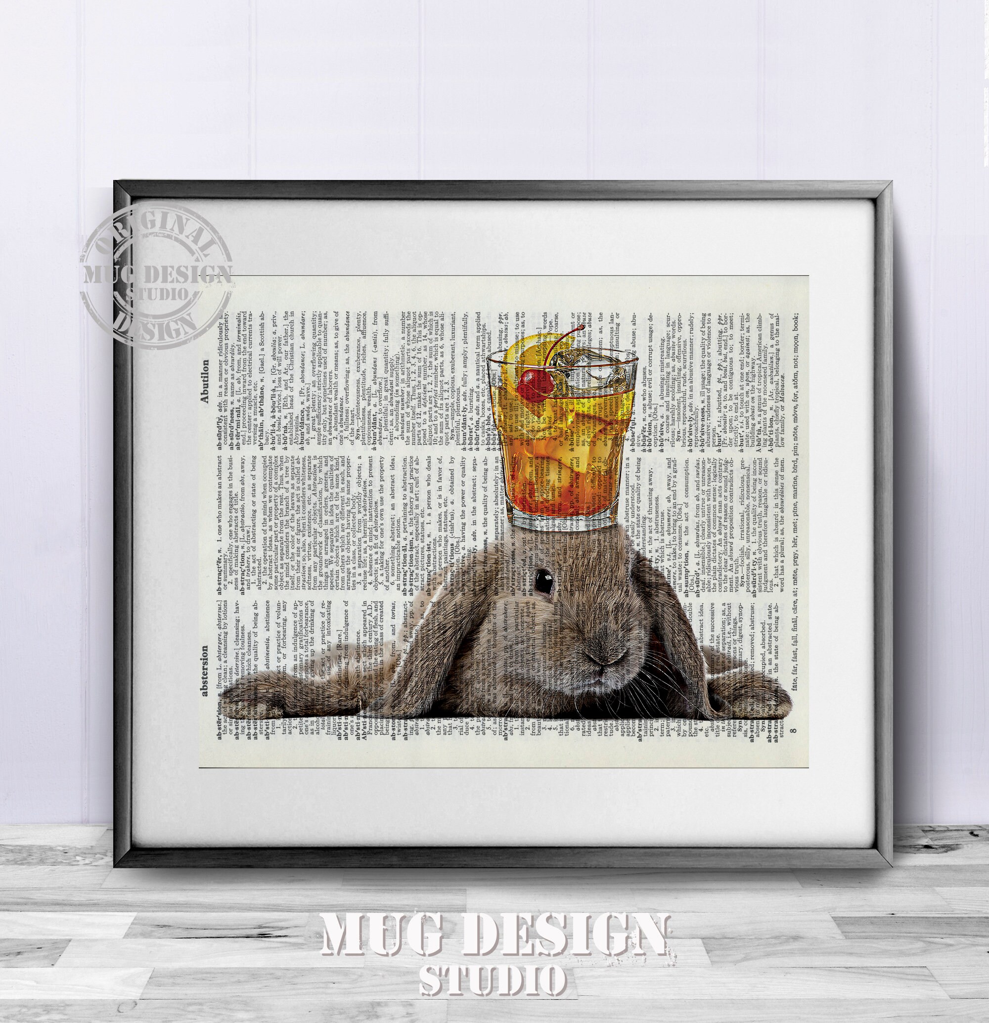Dictionary Art Print Bunny and Old Fashioned Cocktail - Etsy
