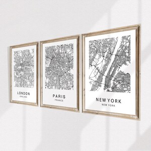 Conjunto de 3 impressões, presente de mapa de cidade personalizado, arte de mapa personalizada, impressão de mapa personalizado, impressão de mapa de cidade, arte de mapa de cidade, mapa personalizado, mapas de cidades, pôsteres de cidades