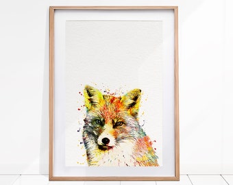 Fox Print, Watercolor Wall Art, Woodland Animal, Nursery Decor, Watercolor Painting, Forest Animals Painting, Large Poster, Fox Watercolor