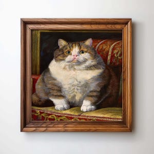 Chubby Fat Cat Victorian Portrait Painting Print, Cat Square Art, Cute Cat Wall Art, Funny Gift For Cat Owners, Retro Fat Cat Wall Decor