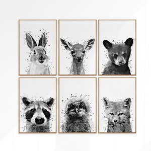 Black and White Watercolor Baby Animals Nursery Wall Art Set - Etsy