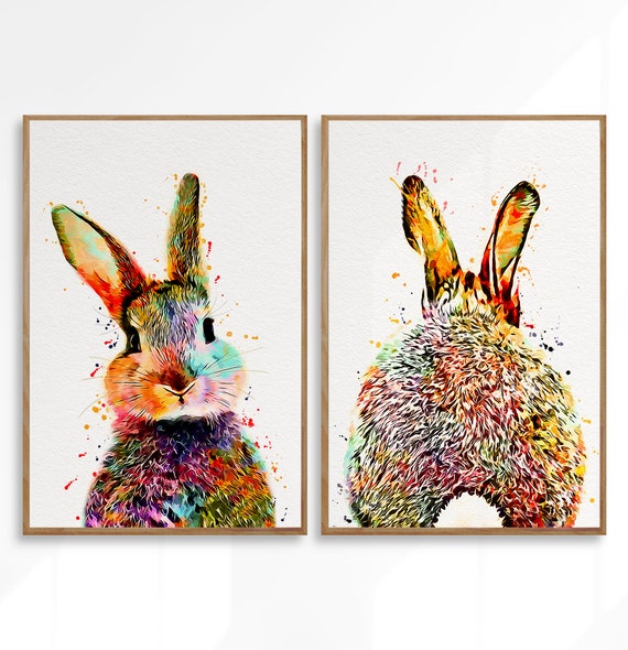 Watercolor Animal Bunny Rabbit Nursery Kids Poster Canvas Print Wall Art Picture 