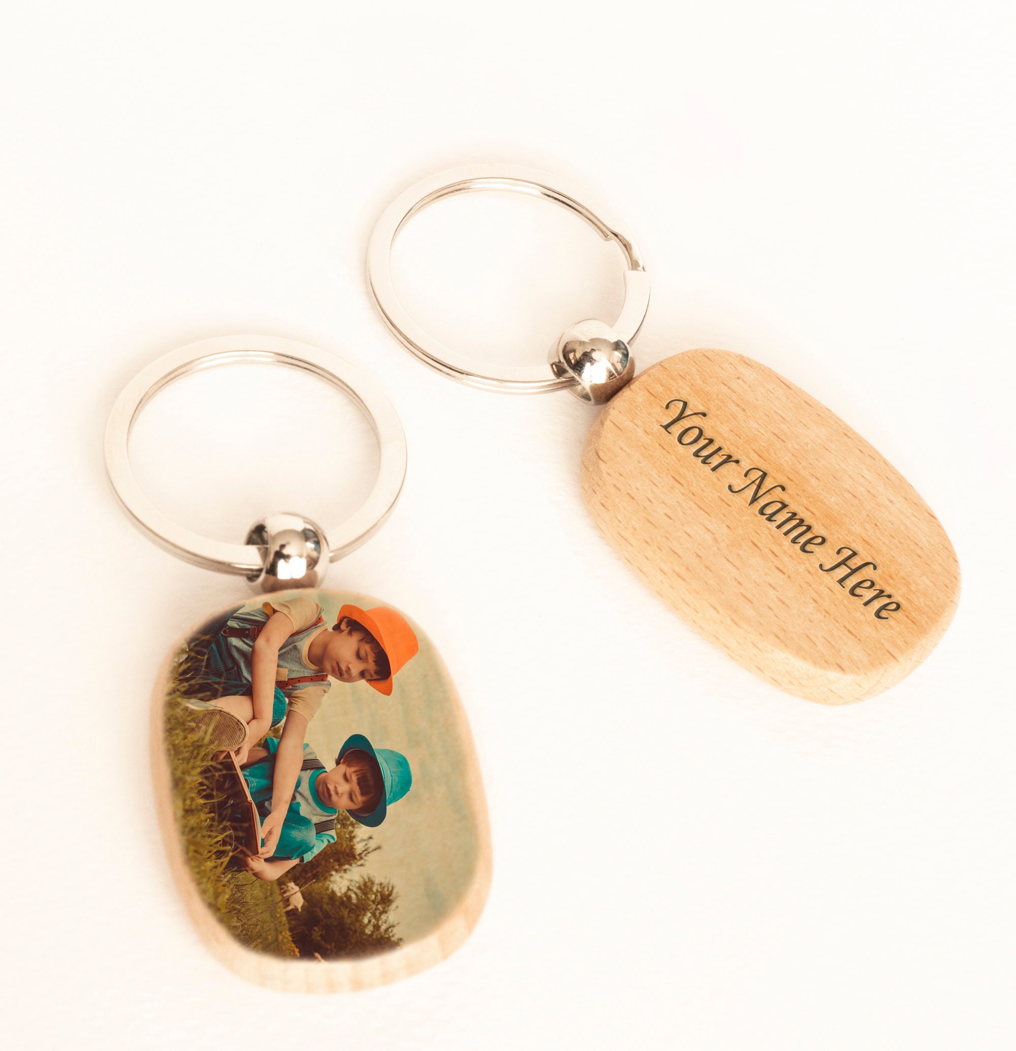 Wood Key Chain Photo on Keychain Personalized Wooden Etsy