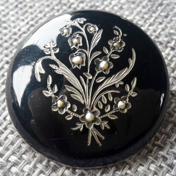 This is a beautiful quality antique victorian silver enamel and seed pearl brooch