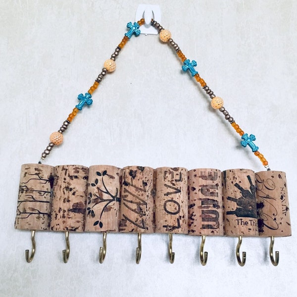 Cork Necklace Hangers, Jewelry Holders made with Wine Corks, Rustic Wall Decor with Upcycled Materials, Hanging Jewelry Displays