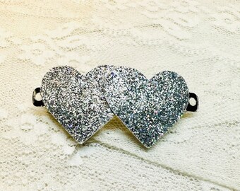 Silver Heart Hair Barrette, Small French Barrette, Women’s Side Hair Barrette