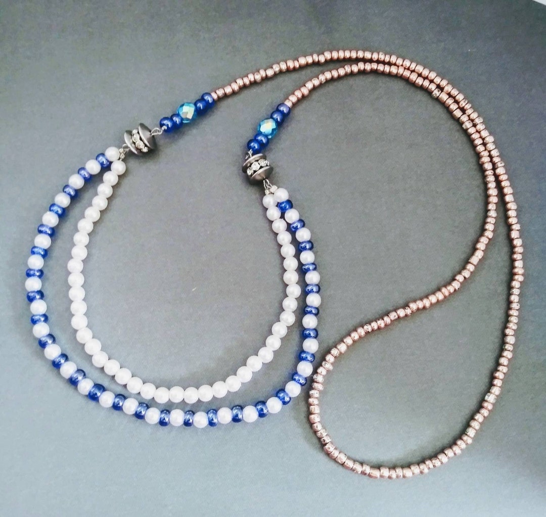 Women's Long Beaded Necklace Glass and Pearl Bead Etsy