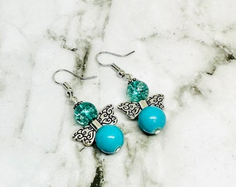 Blue Angel Wing Earrings: Nickel-Free Silver-Plated Jewelry