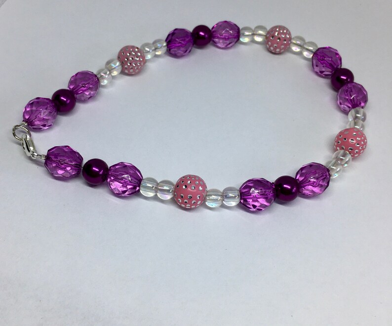 Anklet Women\u2019s Beaded Anklet Ankle Bracelet for Her Pearl Bead Anklet 10 Inch Anklet Purple Beaded Anklet Pink and Purple Anklet