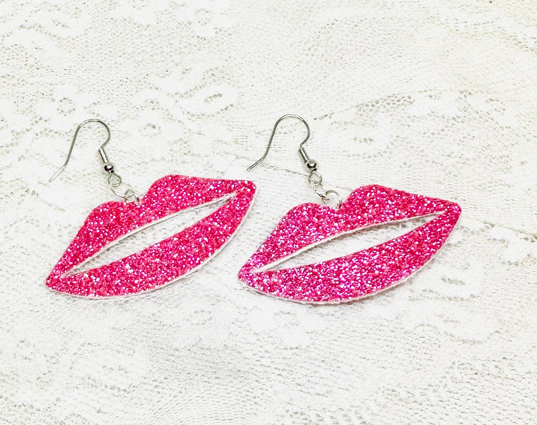 Pink Lips Earrings Etsy