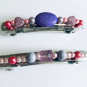 Women’s Beaded Barrettes, Ladies Barrette Set, Purple Beaded Barrettes, Purple Barrettes, Beaded French Barrettes, Barrette Hair Clip
