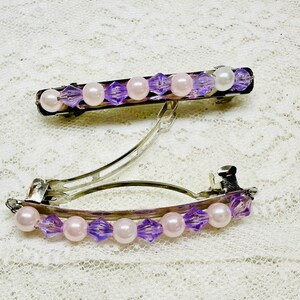 Small Pearl Bead Barrettes, Purple Hair Accessories, Purple Barrettes, 2 Inch Barrettes, Fancy French Barrettes, Unique Hair Clips