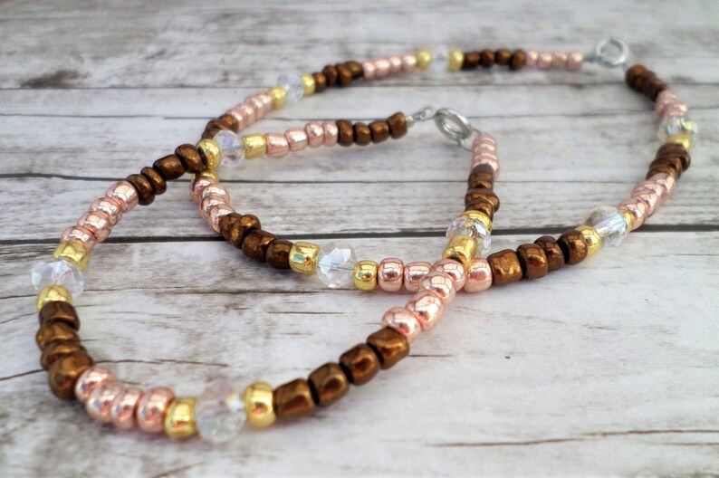 Small Bead Jewelry Seed Bead Anklet Jewelry Set Seed Bead Bracelet Seed Bead Jewelry Gold and Brown Jewelry Bracelet and Anklet Set
