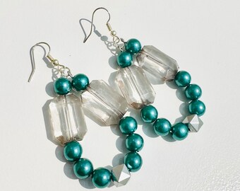 Teal Beaded Teardrop Earrings: Nickel-Free Silver Ear Wires