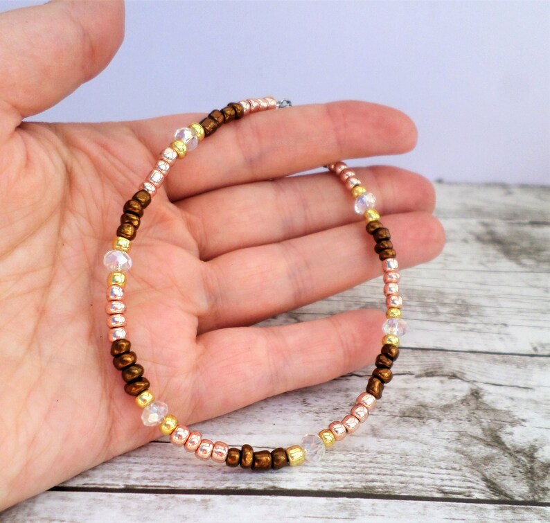 Small Bead Jewelry Seed Bead Anklet Jewelry Set Seed Bead Bracelet Seed Bead Jewelry Gold and Brown Jewelry Bracelet and Anklet Set