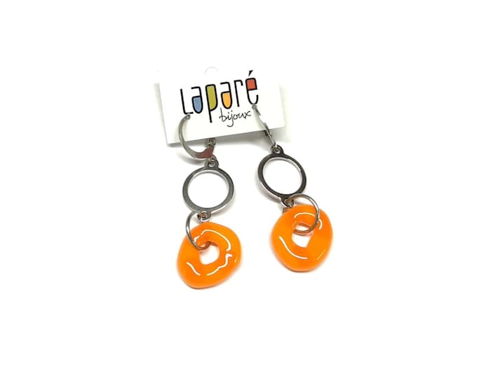 Glass earrings, orange color!