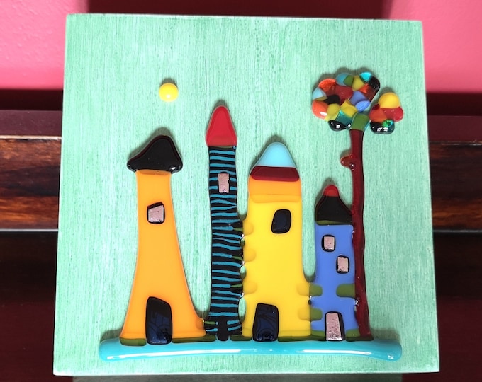 Wooden frame and fused glass, all in color, A beautiful tale!