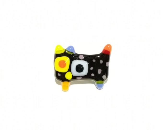 Fused Glass Cat Brooch Colorful Pin, Gift