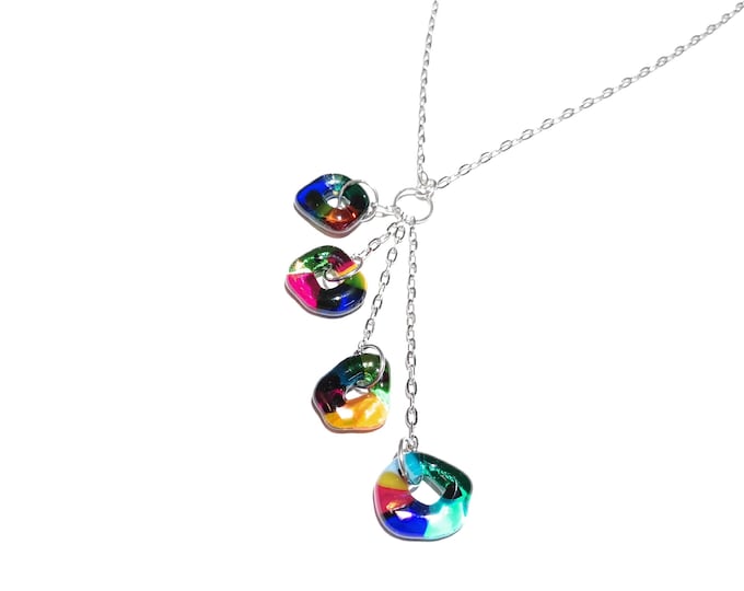 Multicolored fusion glass pendant necklace for women, candy collection