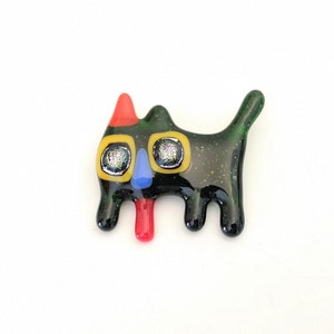 Fused Glass Cat Brooch, Colorful Lapel Pin, Gift