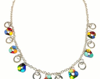 Multicolored glass charm necklace, colorful jewel, all in color, gift