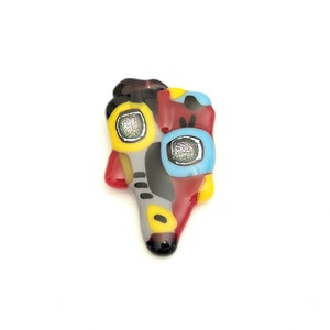 Fused glass brooch lapel pin, colorful merry original