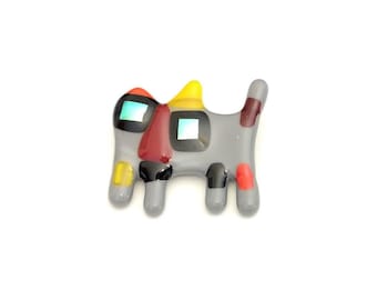 Fused Glass Cat Brooch, Colorful Lapel Pin, Gift
