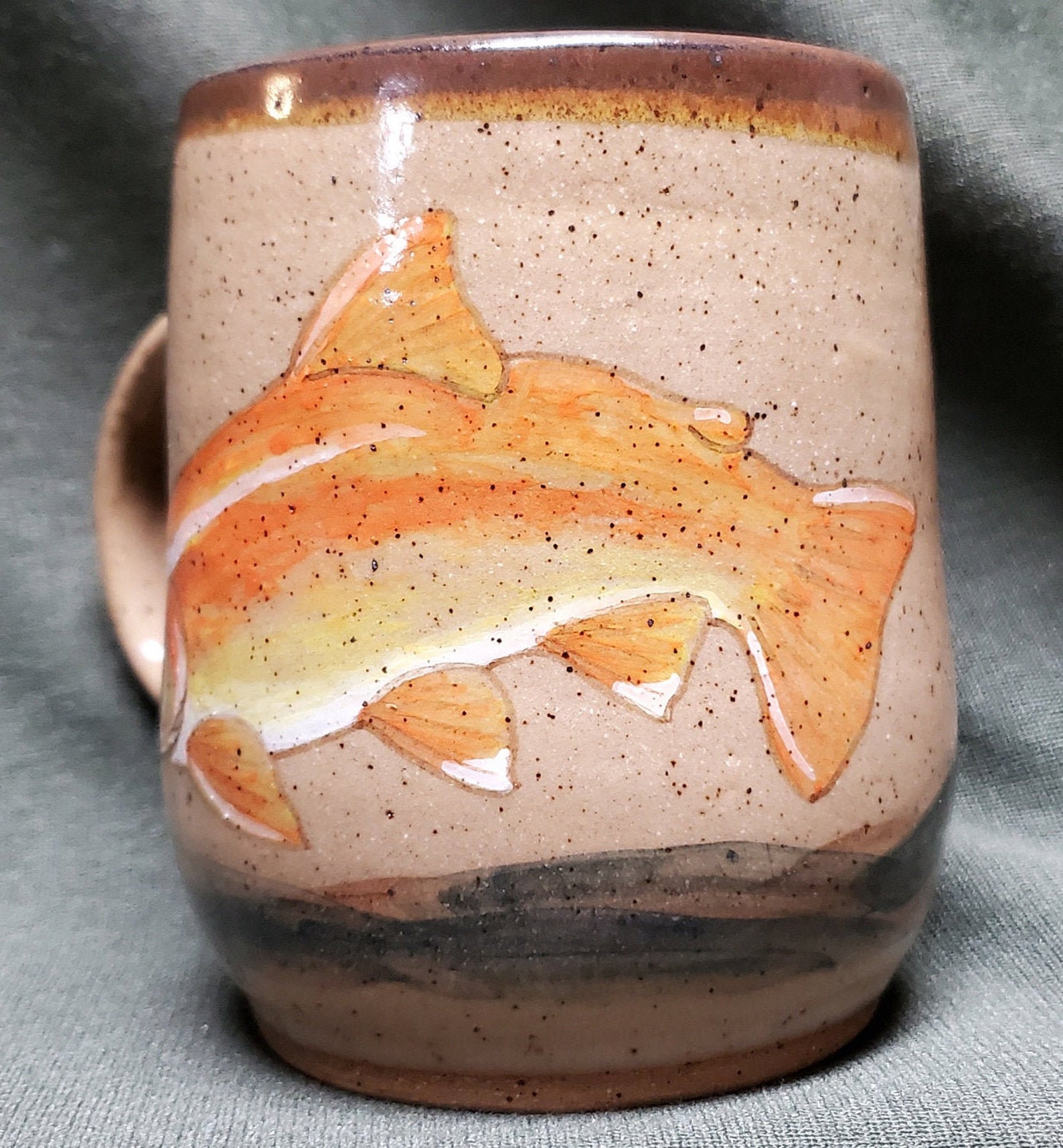 Stoneware Coffee Mug Palomino Trout Scene Etsy