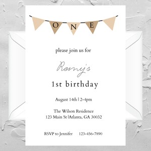 First Birthday Party Invitation | Minimal Neutral | Instant Digital Download | Editable Canva Template