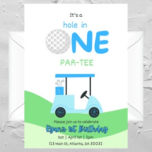 Golf Theme First Birthday Party Invitation | Editable Canva Template | Instant Download | Boys First Birthday