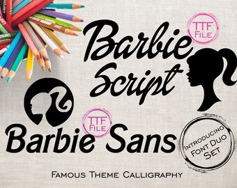 Fonts Set Digital Font Famous Barbie Movie Girls Font Barbie Clipart Software Download TTF Files Word Silhouette Cricut Photoshop Corel Draw