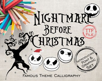Fonts Set Digital Font Famous Theme Kids Font Nightmare Before Clipart Download TTF Files Word Silhouette Cricut Photoshop Corel Draw