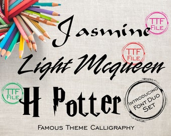 Fonts Set Digital Font Famous Kids Theme Movies Fonts Potter Mcqueen Software Download TTF Files Word Silhouette Cricut Photoshop Corel Draw