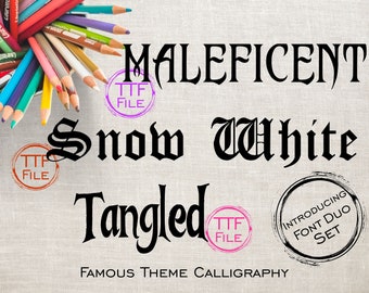 Fonts Set Digital Font Famous Disney Movie Kids Font Snow W Tangled Software Download TTF Files Word Silhouette Cricut Photoshop Corel Draw
