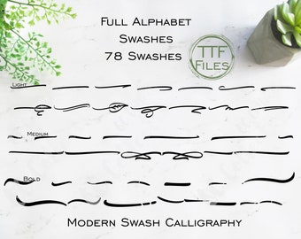 Calligraphy Font Swash Set Light Medium Bold 78 Swashes Digital Font Software Download TTF Files Word Silhouette Cricut Photoshop Corel Draw