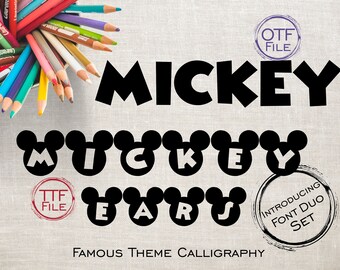 Fonts Set Digital Font Famous Disney Mickey Kids Font Mickey Ear Software Download TTF OTF Files Word Silhouette Cricut Photoshop Corel Draw