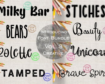 Font Bundle Set Vol 3 Digital Font Creative Calligraphy 8 Bundle Font Set Software Download Files Word Silhouette Cricut Photoshop CorelD