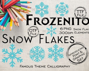 Fonts Set Digital Font Famous Disney Kids Frozen Snow Flake Font Software Download TTF OTF Files Word Silhouette Cricut Photoshop Corel Draw