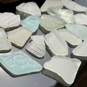 Unique small sea glass with pattern Set for jewelry making Rare beach finds Genuine sea glass pieces Textured beach glass for mosaic craft