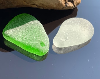 Two sea glass pendants Drilled beach glass Sea glass for jewelry craft Ocean glass hole 2 mm Set for jewelry making Genuine sea glass beads