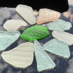 Pattern beach glass for art project Authentic sea glass for marine collection Collectible glass Textured glass for mosaic craft Sea jewelry