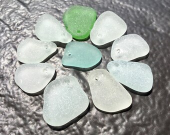 Small  sea glass pendant Drilled beach glass Sea glass for jewelry craft Ocean glass with hole 2 mm Set for jewelry making Sea glass beads