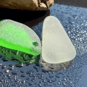 Two sea glass pendants Drilled beach glass Sea glass for jewelry craft Ocean glass hole 2 mm Set for jewelry making Genuine sea glass beads