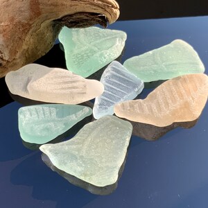 Textured sea glass set for art project Pattern beach glass large size Blue and white ocean glass For mosaic craft Old collectibles glass