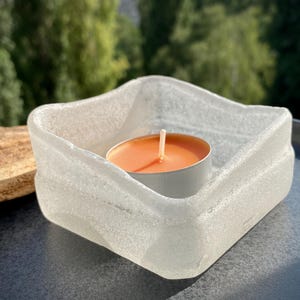 Sea Glass Tea Light Candle Holder Ashtray in Sea Stile Marine Ash Pot Rectangle Bottle Bottom Nautical Jewelry Organizer